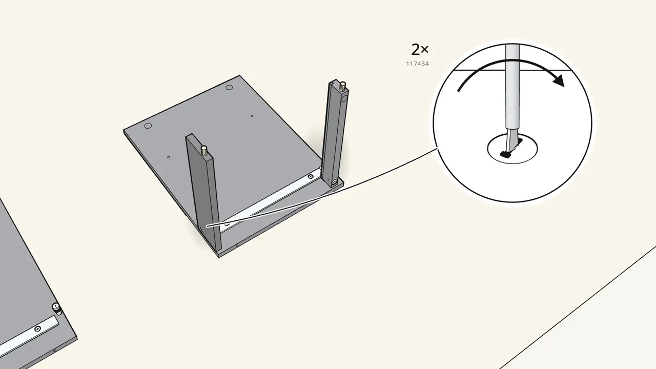 Step 4: Insert 2 cam locks (117434) and turn them clockwise. — IKEA BRIMNES assembly