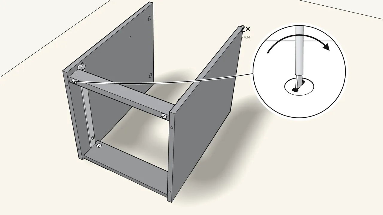 Step 6: Insert 2 more cam locks and turn them clockwise. — IKEA BRIMNES assembly