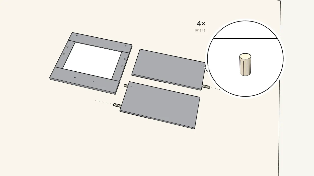 Step 16: Push 4 dowels (101345) into the drawer sides. — IKEA BRIMNES assembly