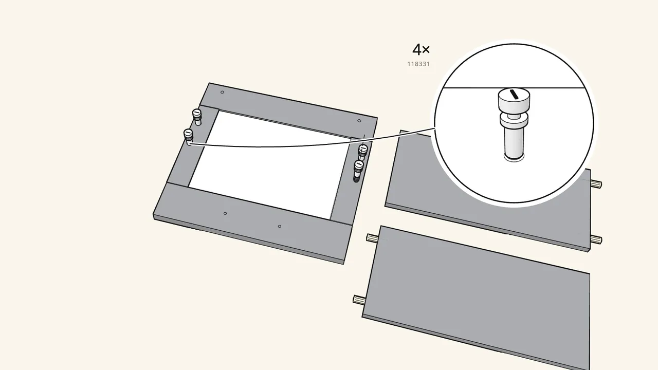 Step 17: Screw 4 cam bolts (118331) into the drawer front. — IKEA BRIMNES assembly