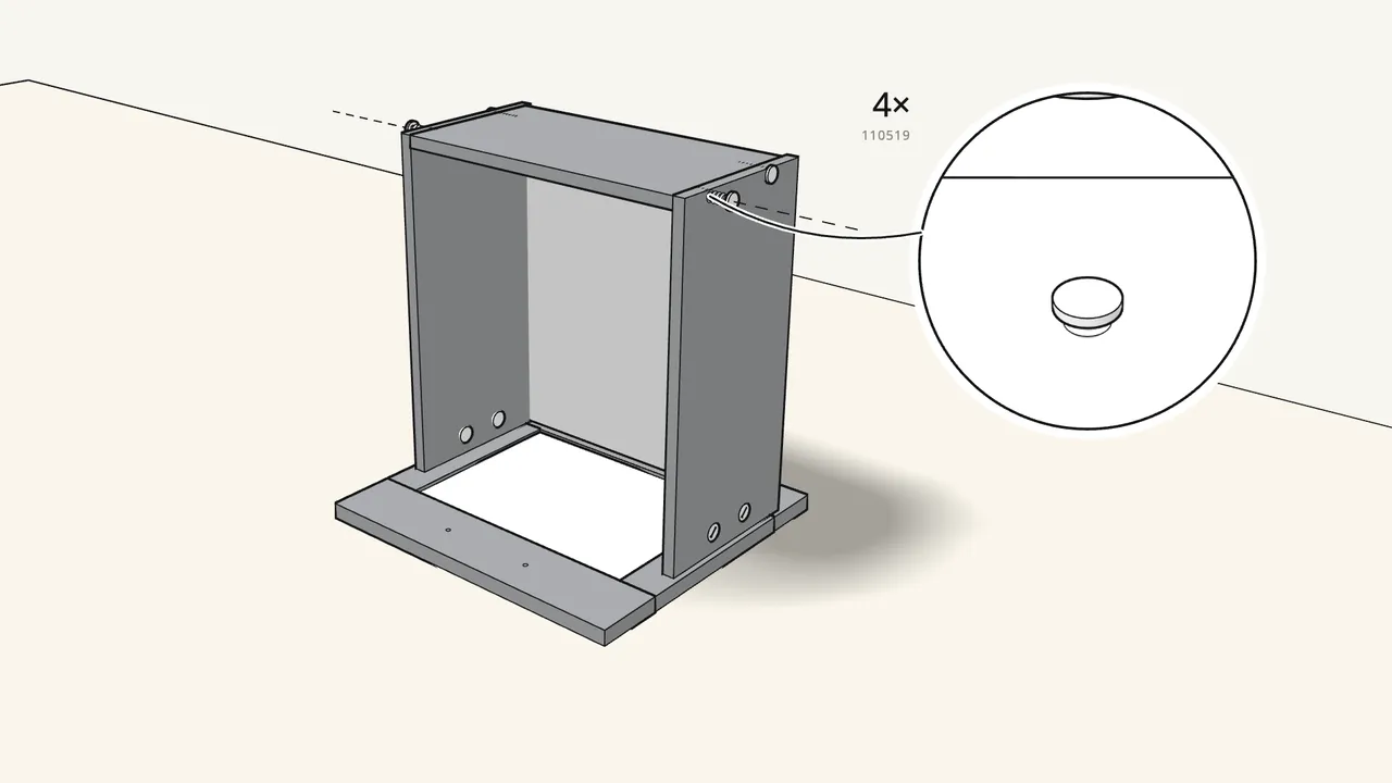 Step 22: Hammer in 4 screw-dowels (110519) — 2 each side. — IKEA BRIMNES assembly