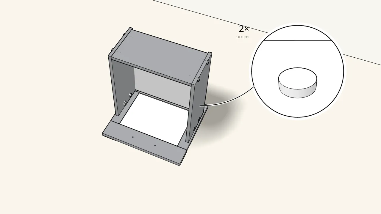 Step 23: Stick the 2 bumpers (107091) onto the drawer front. — IKEA BRIMNES assembly
