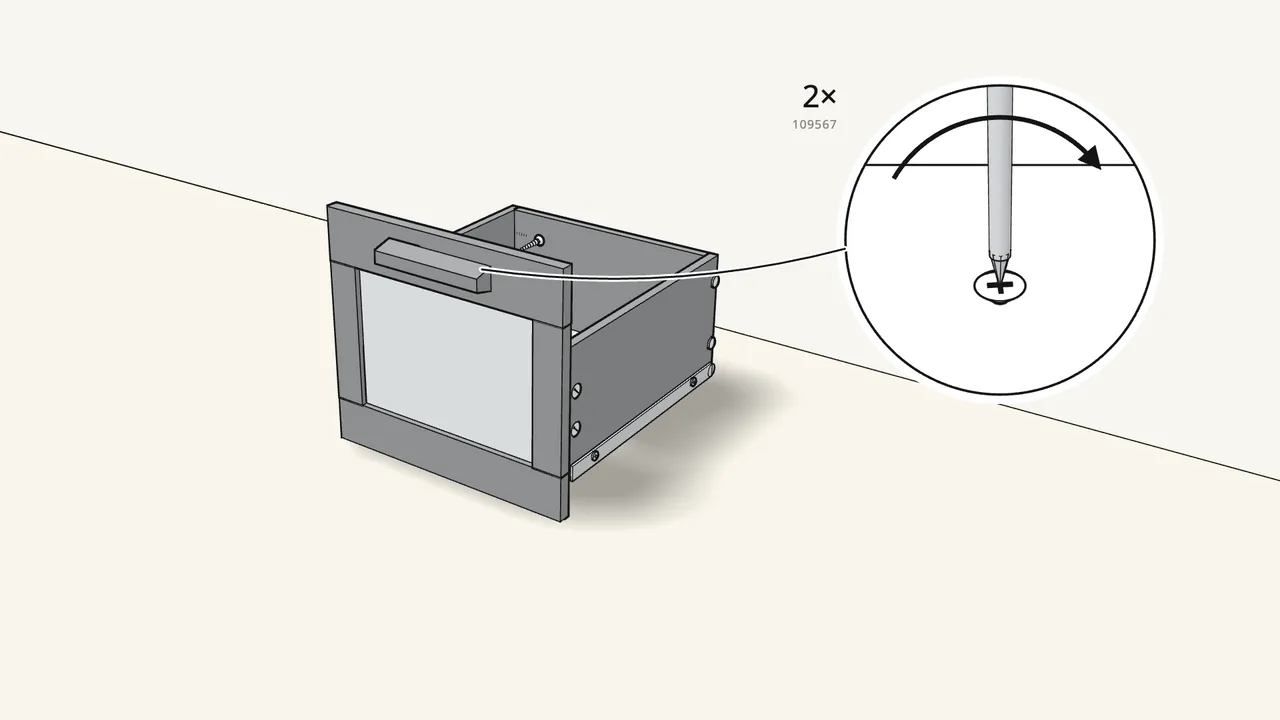 Step 25: Screw the handle onto the front with 2 screws (109567). — IKEA BRIMNES assembly