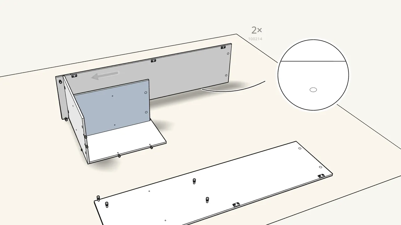 Step 6: Push 2 dowels into the partition and fit it onto the bottom panel. — IKEA BRIMNES assembly