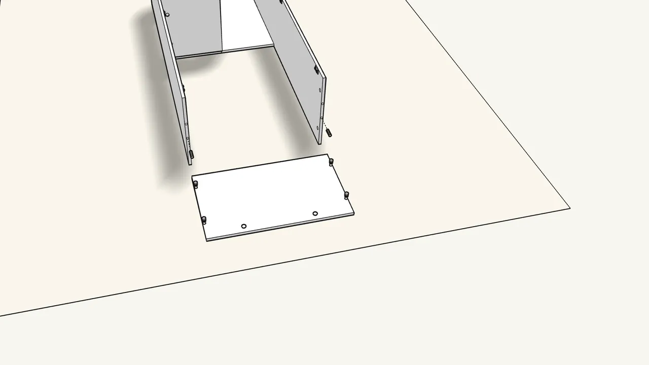 Step 12: Tap 2 fittings (123840) into the top panel and screw in 4 cam bolts. — IKEA BRIMNES assembly