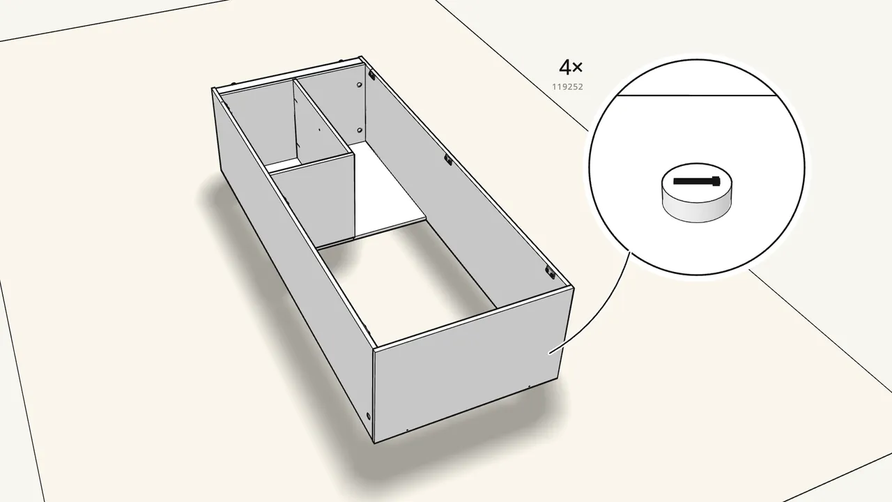 Step 13: Fit the top panel and lock 4 cam locks. — IKEA BRIMNES assembly