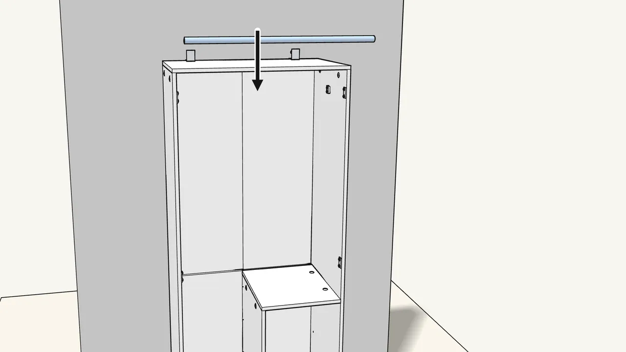 Step 19: Screw on the 2 rail holders and drop in the clothes rail. — IKEA BRIMNES assembly