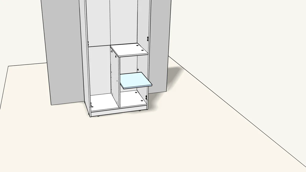 Step 20: Push in 4 shelf pins (101532) and lay the shelf on them. — IKEA BRIMNES assembly