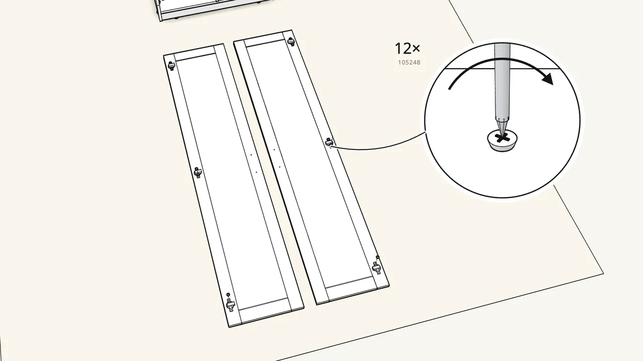 Step 21: Screw 3 hinges (109336) onto each door. — IKEA BRIMNES assembly