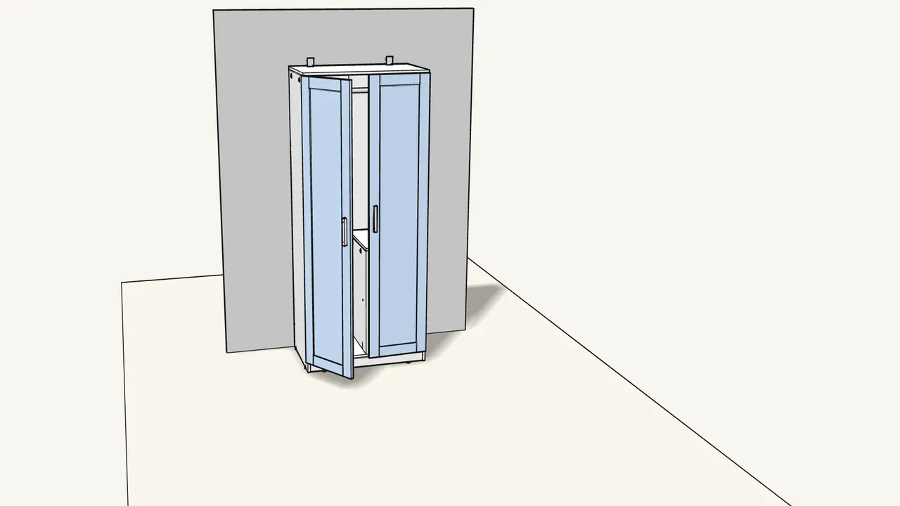 Step 24: Press on the 2 bumpers (107091), then close the doors. — IKEA BRIMNES assembly