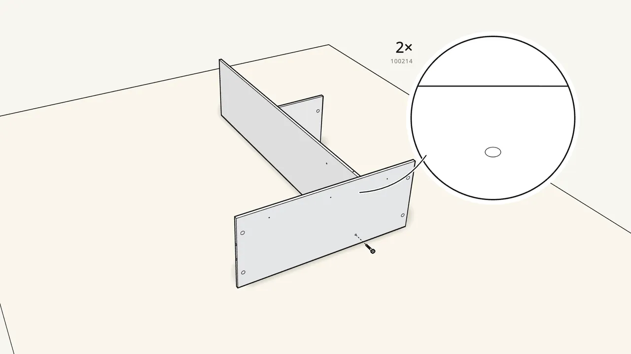 Step 3: Turn it over and fit the bottom panel on 2 dowels. — IKEA BRIMNES assembly