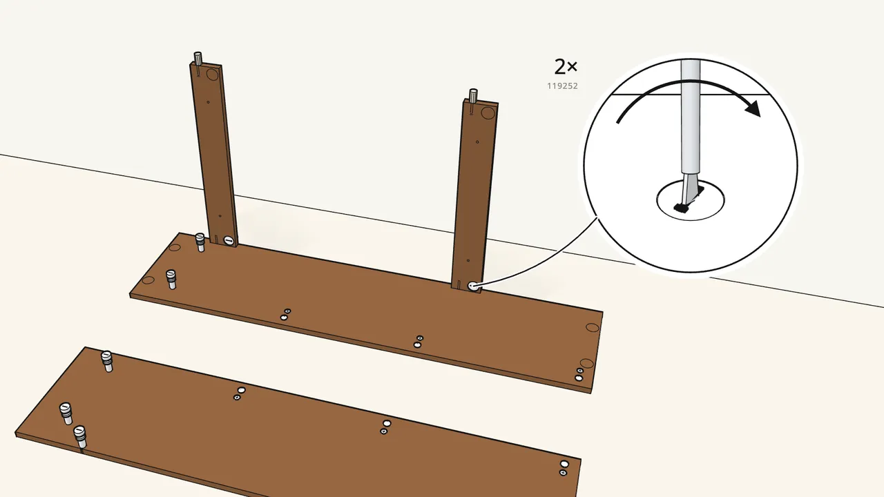 Step 4: Insert 2 cam locks and turn them clockwise. — IKEA BRUSALI assembly