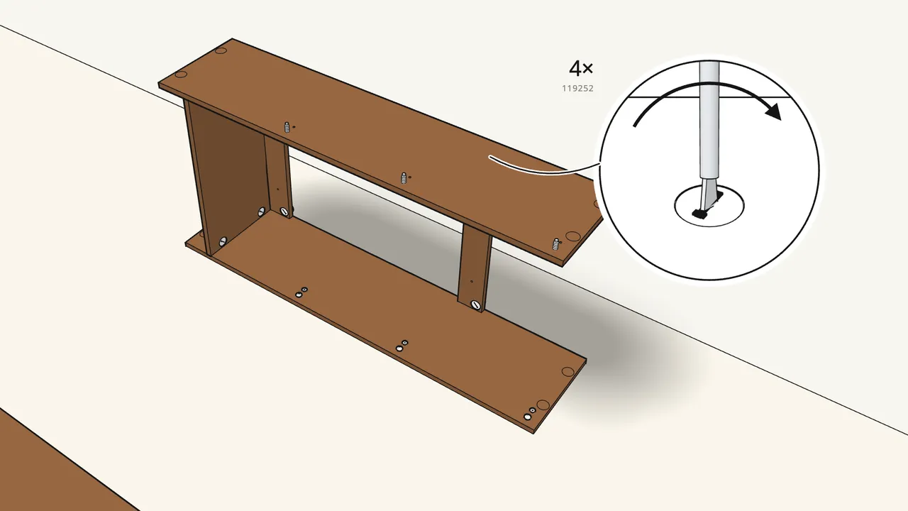 Step 7: Insert 4 cam locks at this side and turn them clockwise. — IKEA BRUSALI assembly