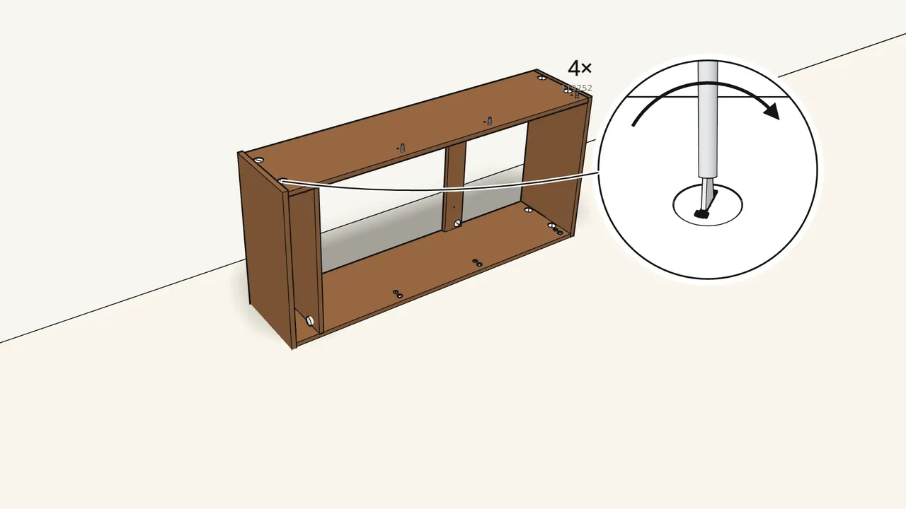 Step 10: Fit the top panel and lock it with 4 cam locks. — IKEA BRUSALI assembly