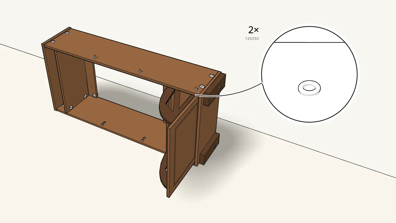 Step 17: Put a bushing (120292) over each pivot pin. — IKEA BRUSALI assembly
