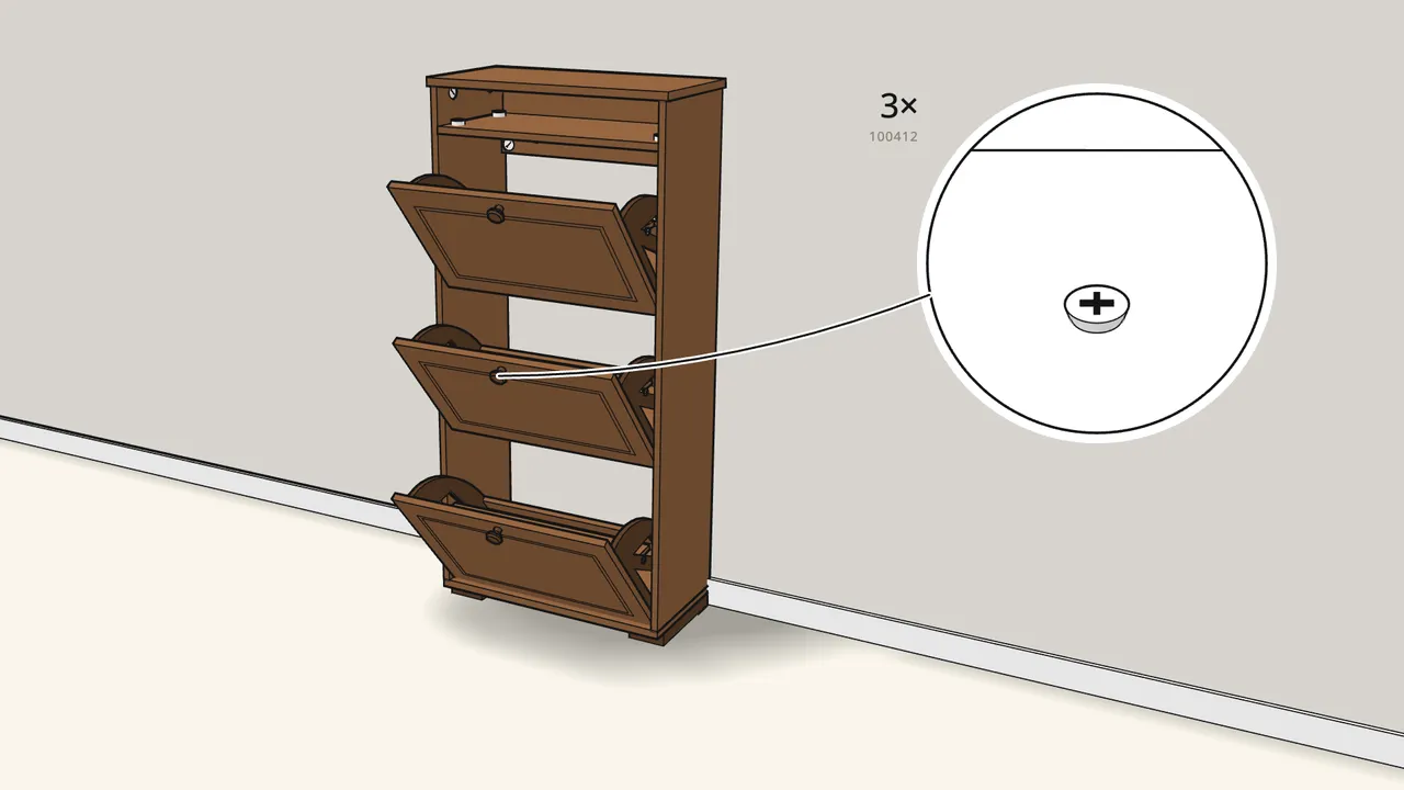 Step 23: Fit the 3 knobs (130440) with screws 100412. — IKEA BRUSALI assembly