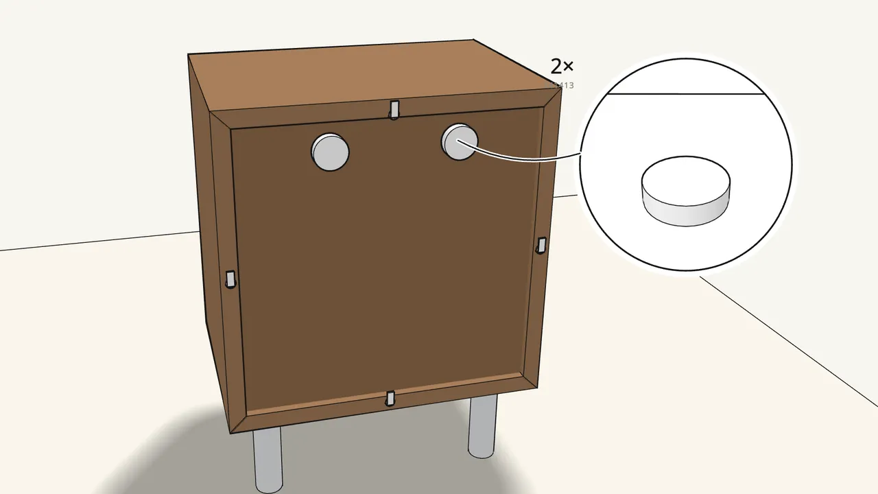 Step 9: Press 2 wall connectors (141413) into the back, below panel 1. — IKEA EKET assembly