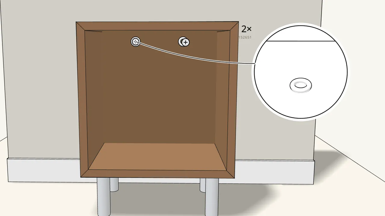 Step 13: Screw through each plate (152651) into the wall. — IKEA EKET assembly