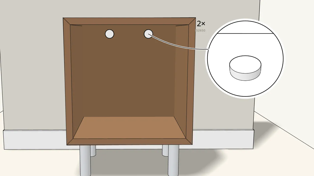 Step 14: Press a cover cap (152650) onto each plate and turn it to lock. — IKEA EKET assembly