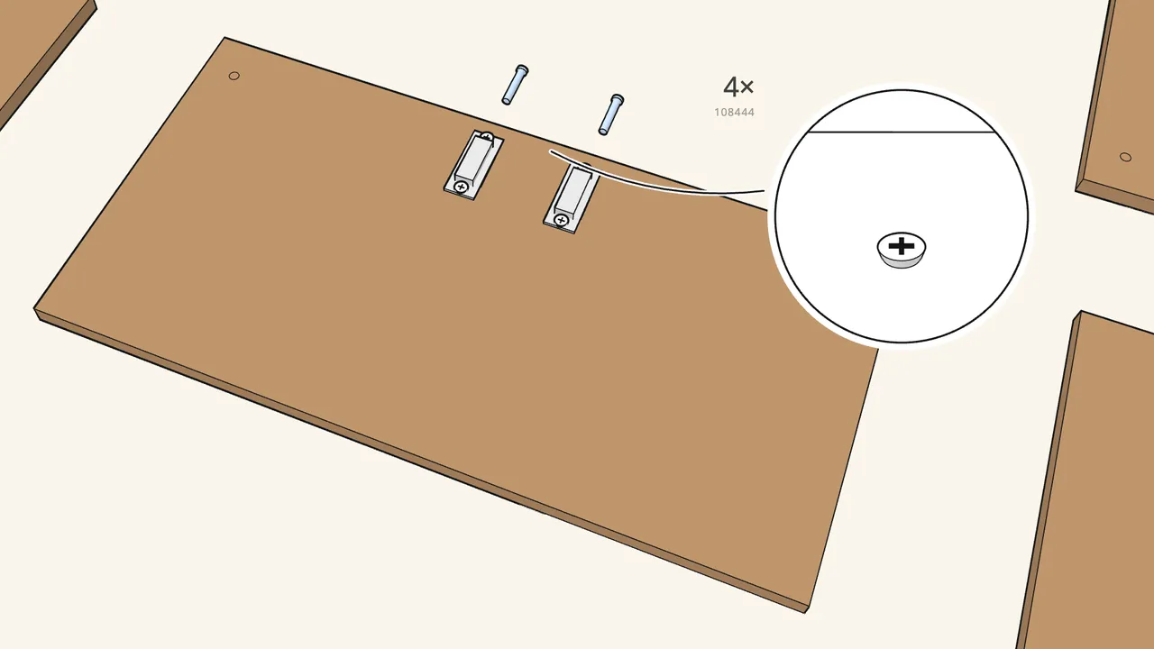 Step 2: Screw 2 push-openers (139468) to the top panel, 2 screws (108444) each. — IKEA EKET assembly