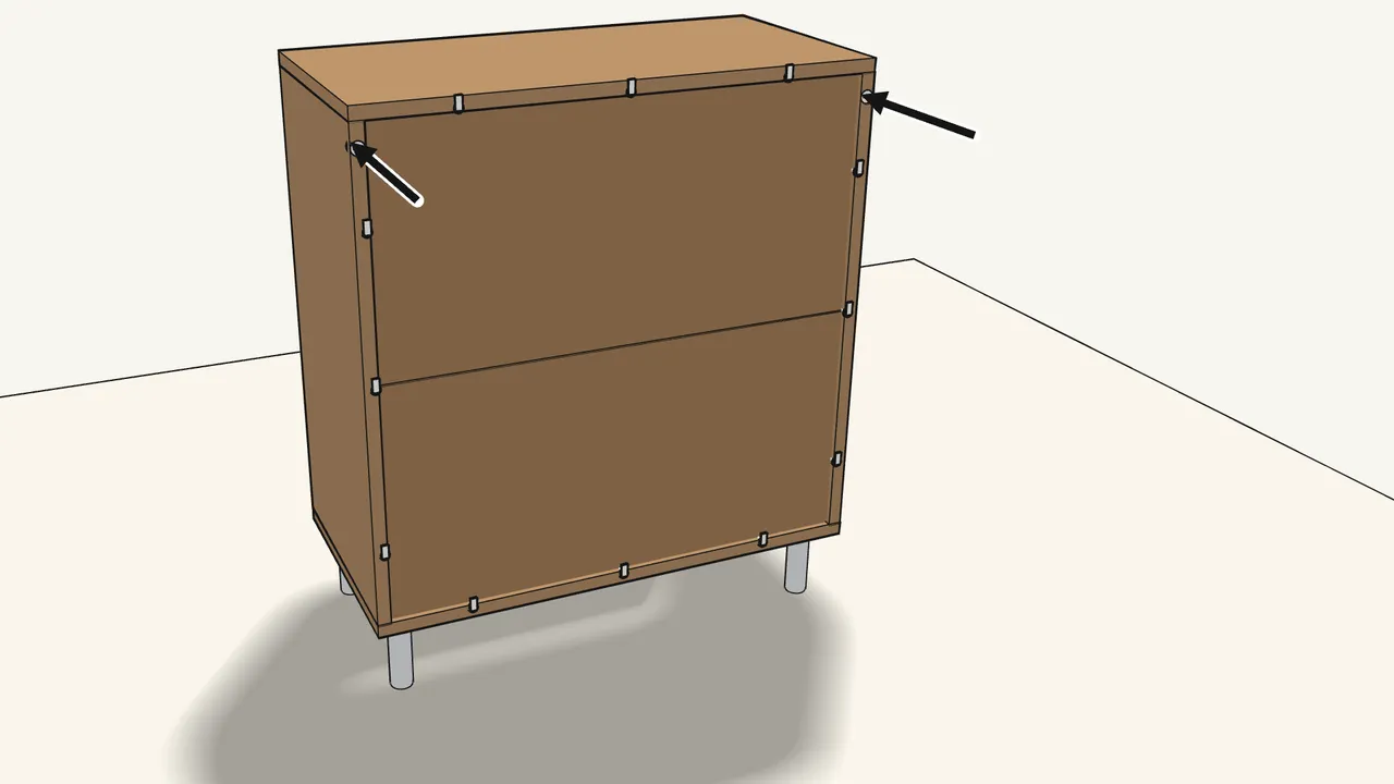 Step 9: Press 2 wall connectors (141413) into the back edges. — IKEA EKET assembly