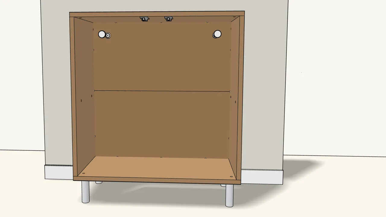 Step 12: Fix the cabinet to the wall through 2 plates (152651). — IKEA EKET assembly