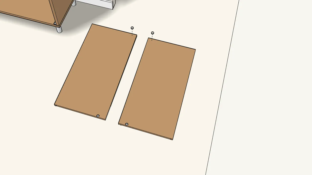Step 15: Screw a washer (101313) and screw (108444) into each door. — IKEA EKET assembly