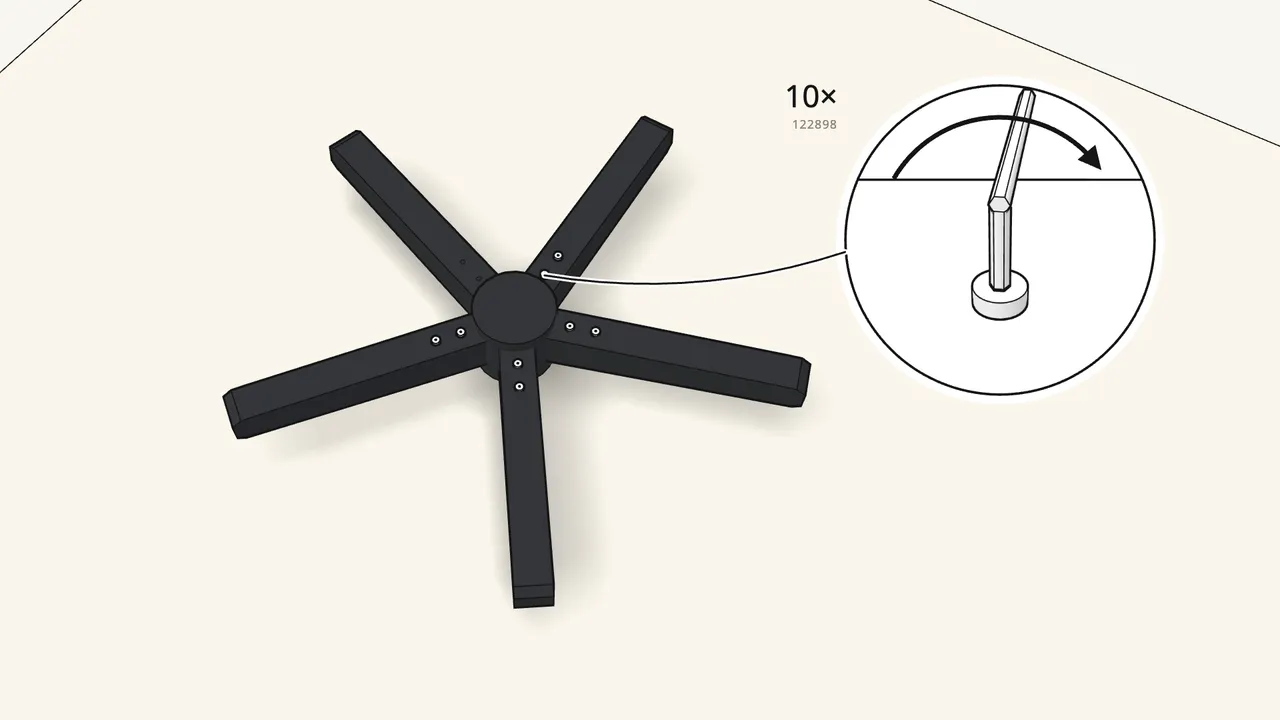 Step 2: Fix the legs with the short screws (122898) and the Allen key. — IKEA FLINTAN assembly