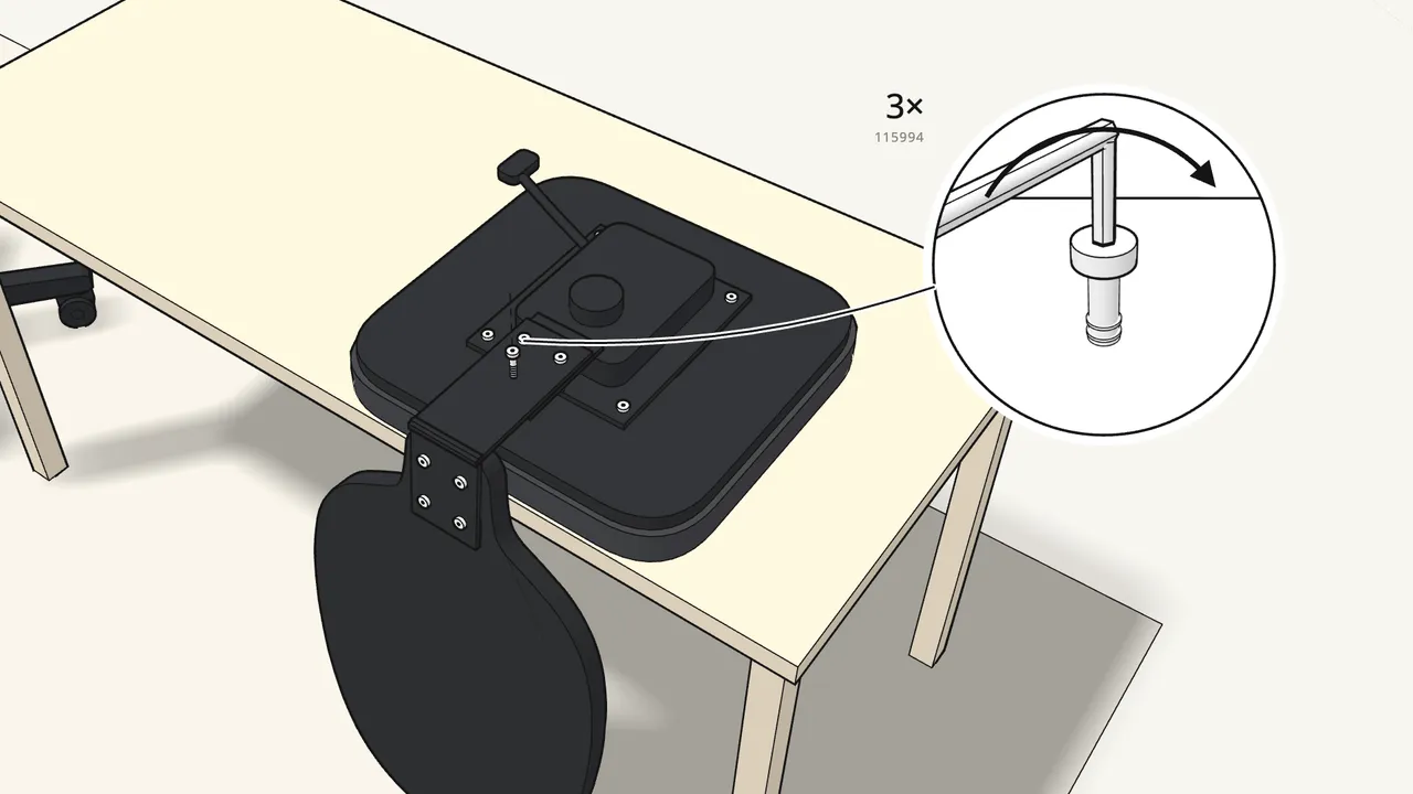 Step 11: Fix it with 3 bolts (115994), then tighten with the Allen key. — IKEA FLINTAN assembly