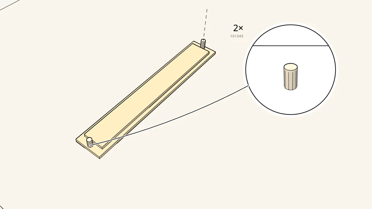 Step 1: Push 2 wooden dowels (101343) into the crossbar. — IKEA FLISAT assembly
