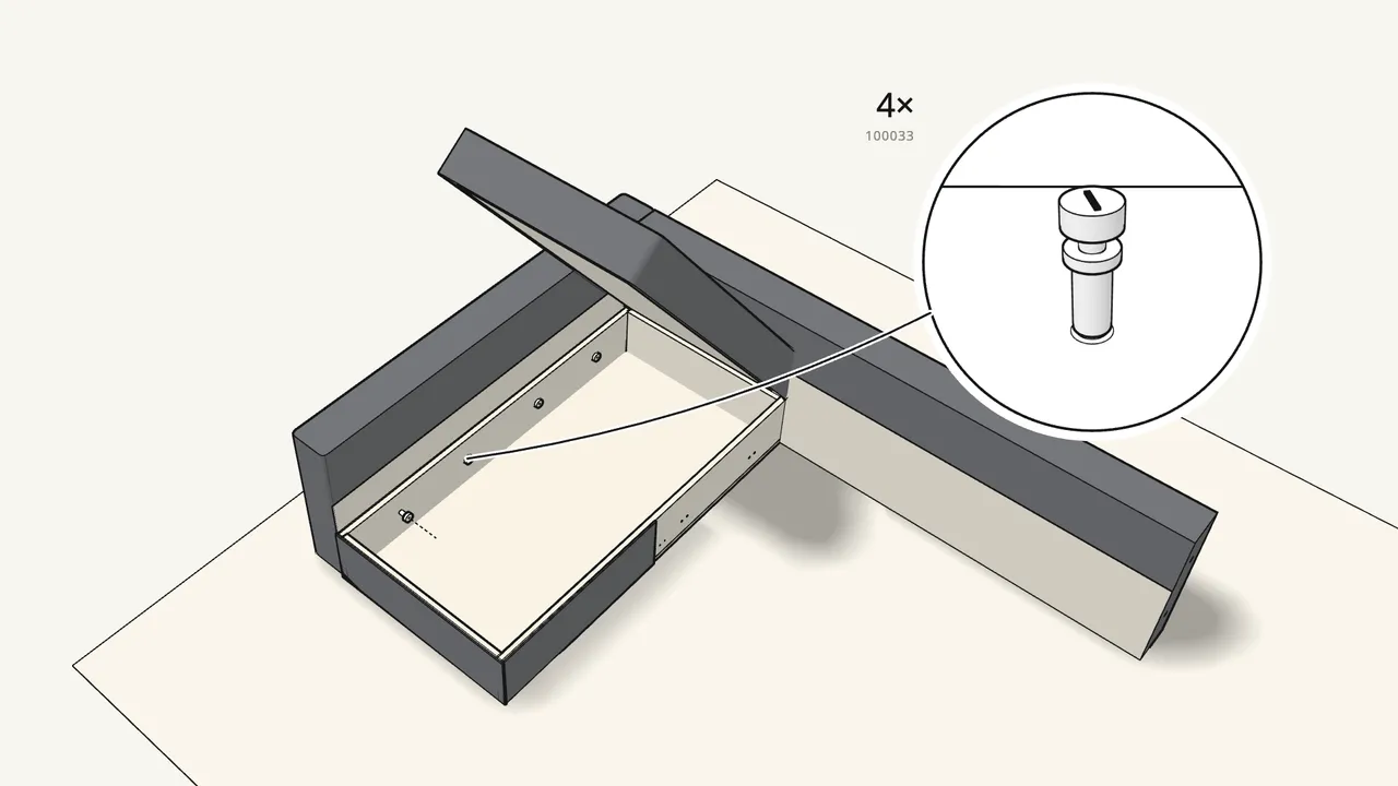 Step 7: Fix the chaise to the backrest with the 4 rods in their sleeves. — IKEA FRIHETEN assembly