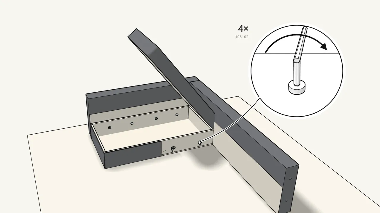 Step 8: Screw 2 brackets (122464) to the side of the chaise. — IKEA FRIHETEN assembly