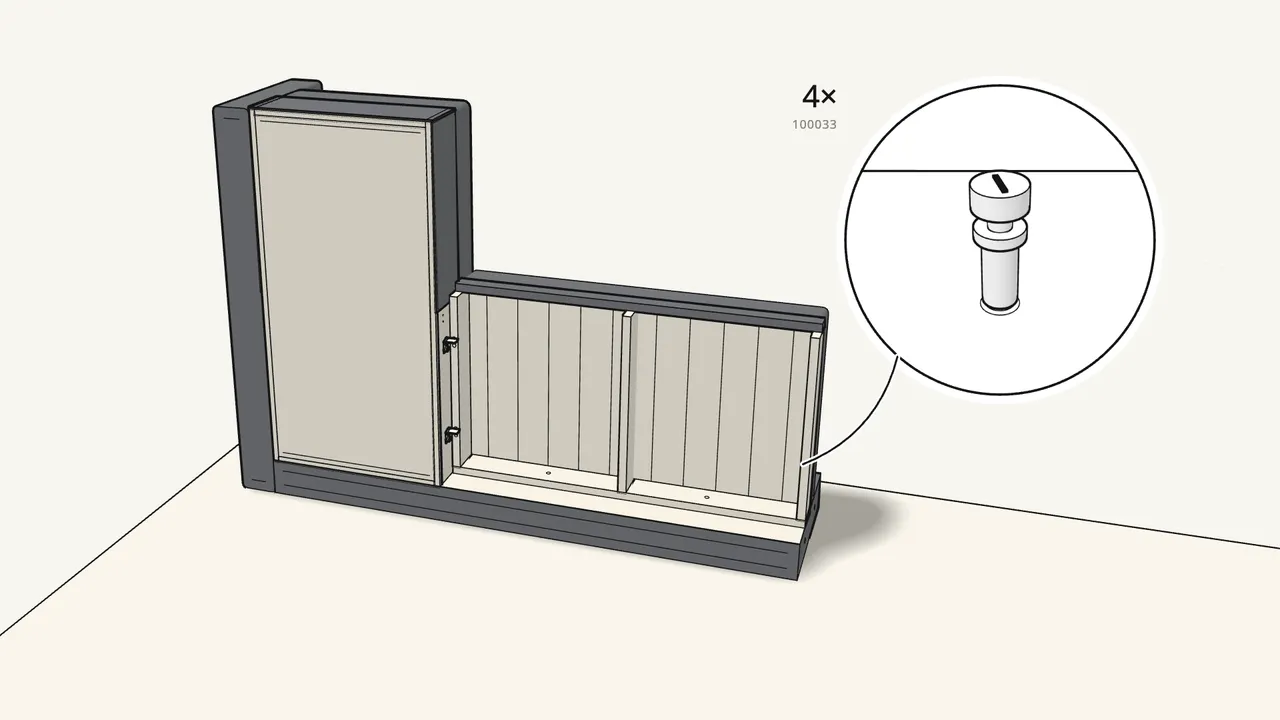 Step 11: Screw the other 4 threaded rods (100033) into 4 sleeves (104864). — IKEA FRIHETEN assembly