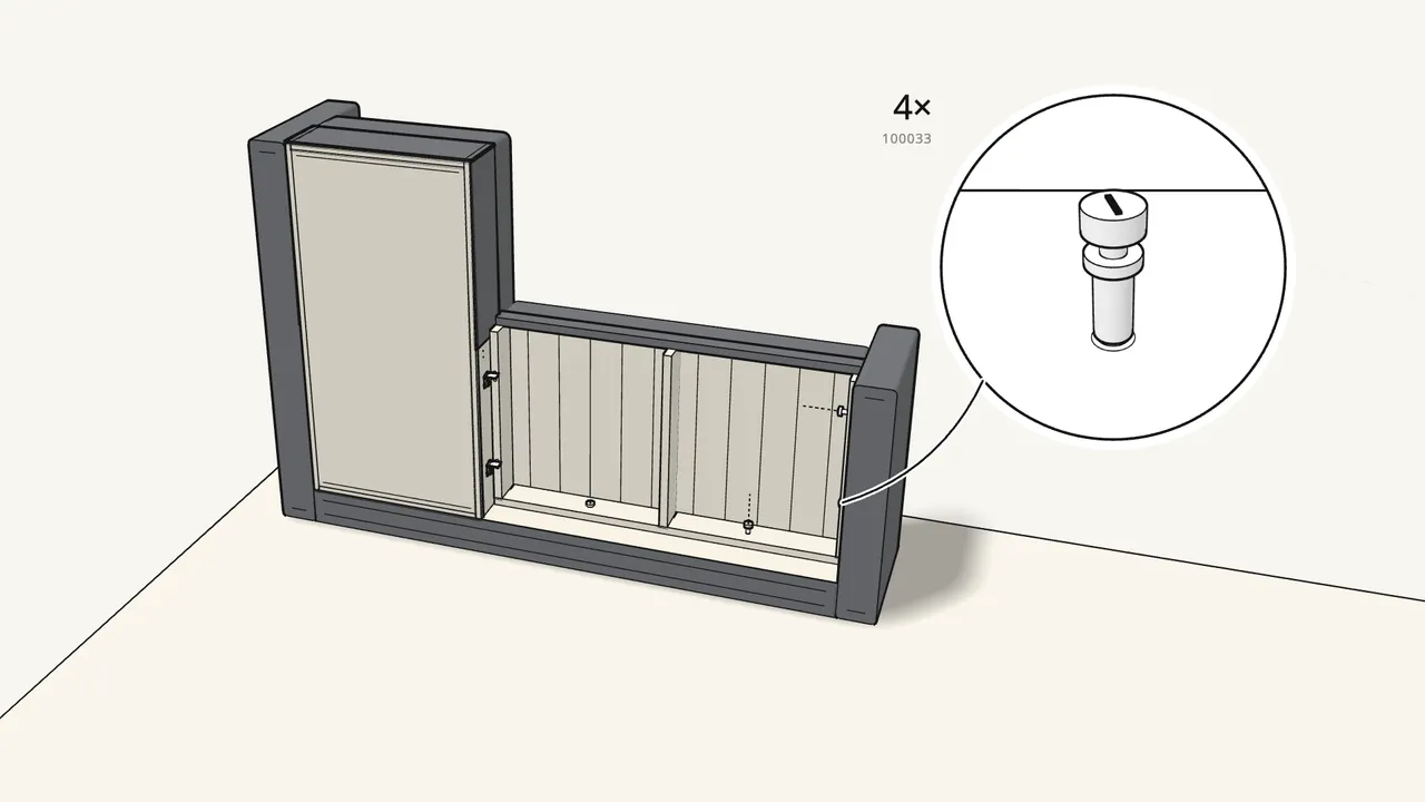 Step 13: Bolt the seat to the armrest and backrest with the 4 rods. — IKEA FRIHETEN assembly