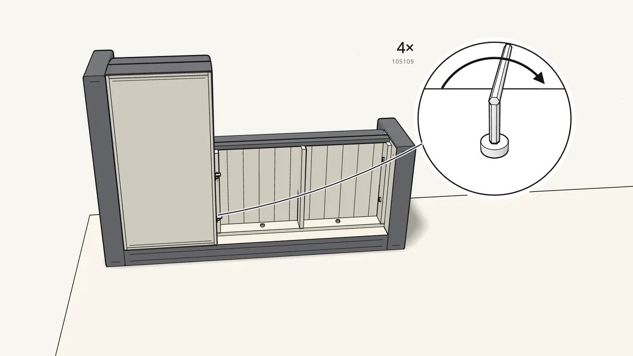 Step 14: Fix the seat to the 2 brackets with 4 bolts (105109). — IKEA FRIHETEN assembly