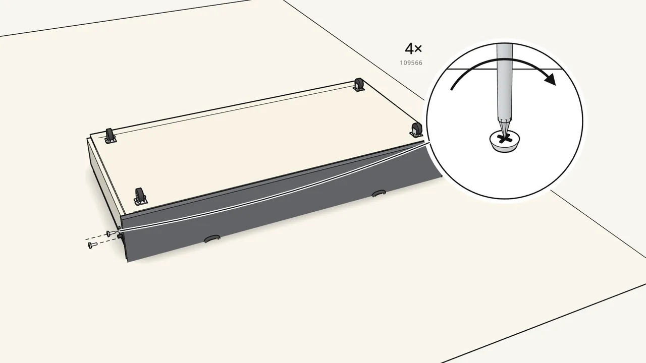 Step 18: Screw a pin (117363) to each end of the bed base. — IKEA FRIHETEN assembly
