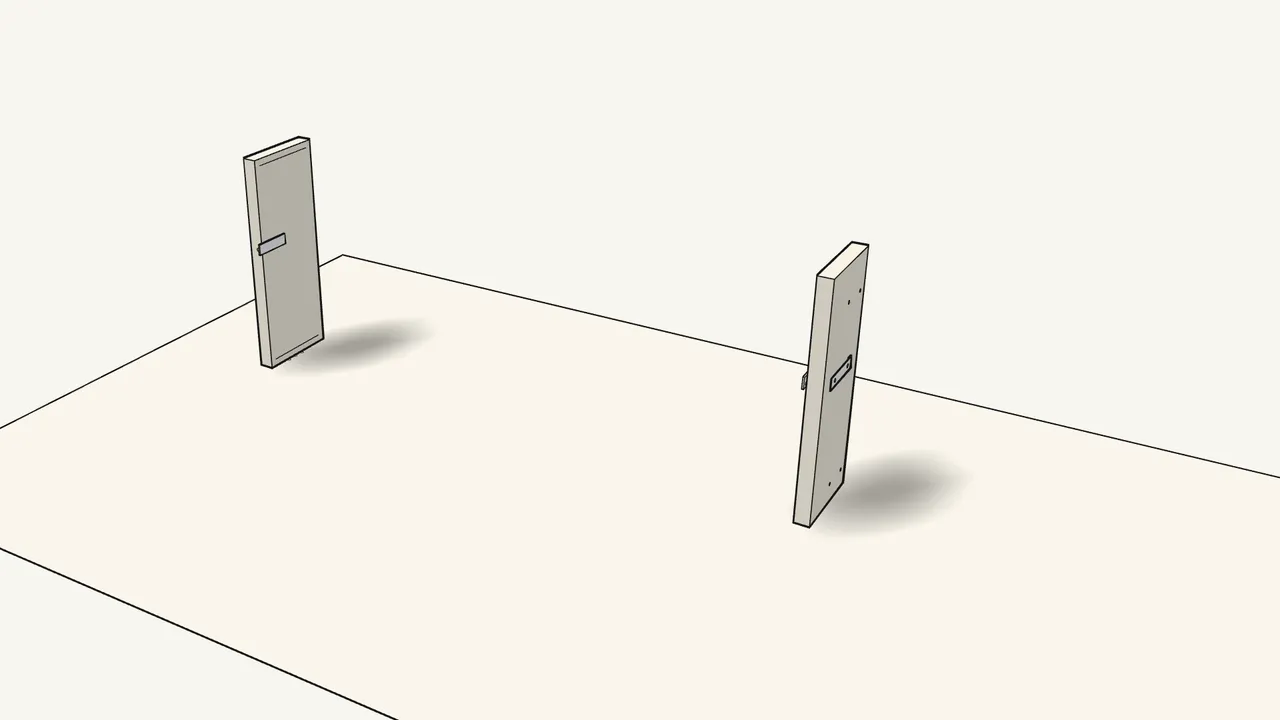 Step 1: Stand the 2 end frames upright, keyhole fittings facing out. — IKEA FRIHETEN assembly