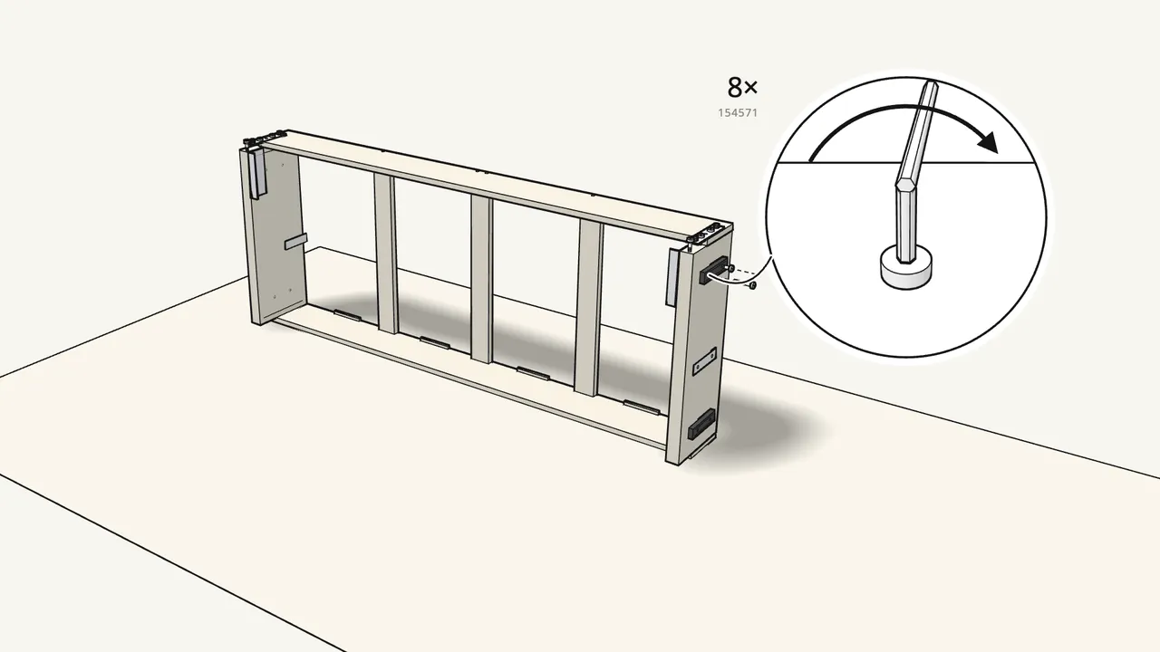 Step 7: Fix the 4 fittings (128843) to the end frames. — IKEA FRIHETEN assembly