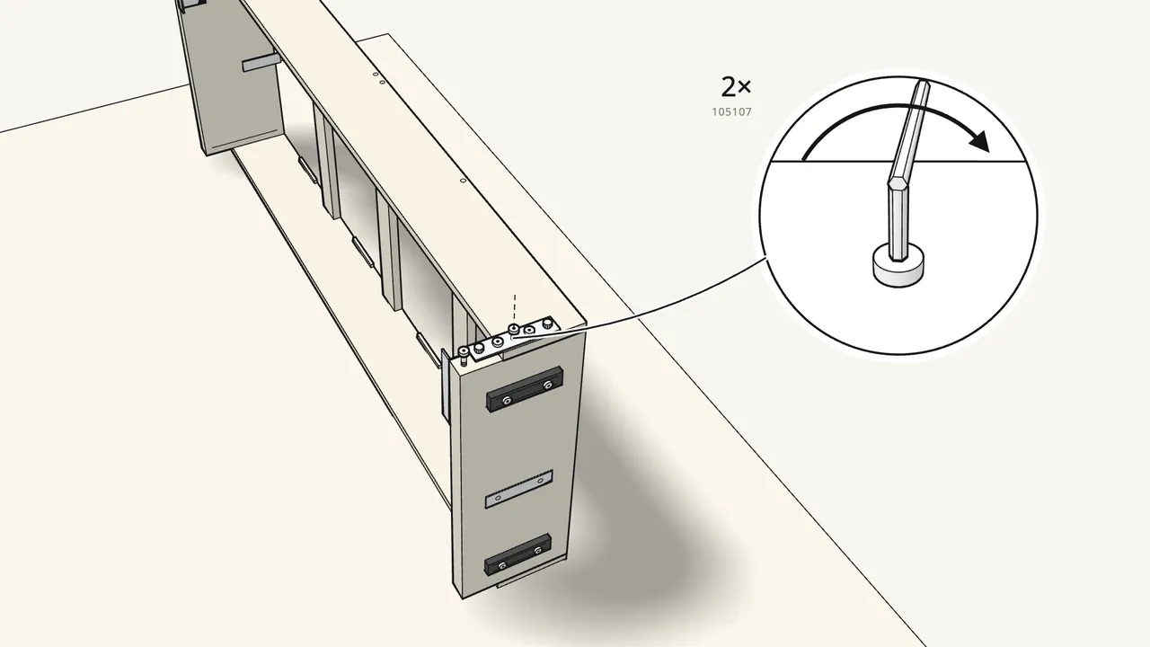Step 8: Screw a bolt (105107) into each plate and tighten. — IKEA FRIHETEN assembly