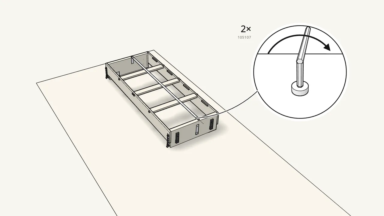 Step 12: Fix the bar at each end with a bolt (105107). — IKEA FRIHETEN assembly