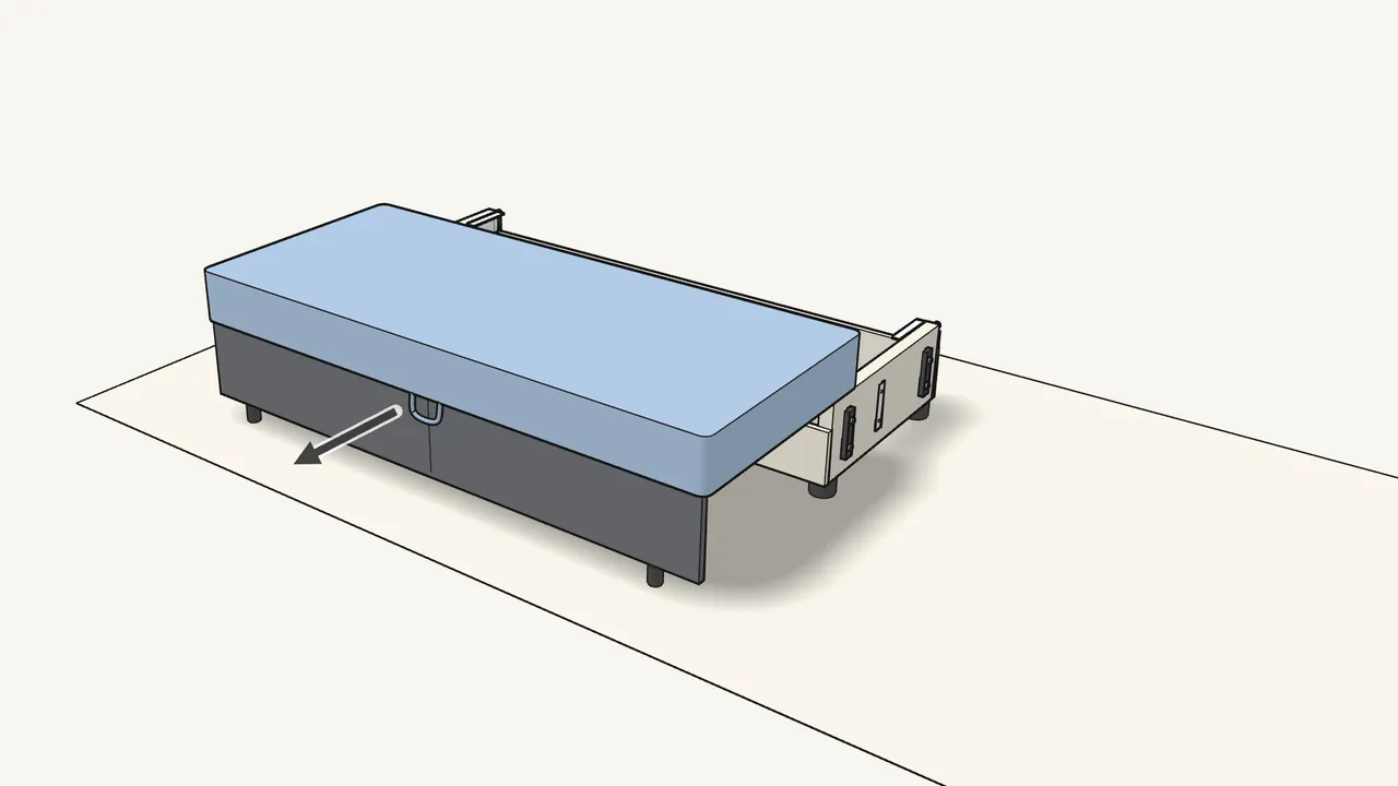 Step 19: Turn the sofa over (2 people) and pull the seat out by the strap. — IKEA FRIHETEN assembly