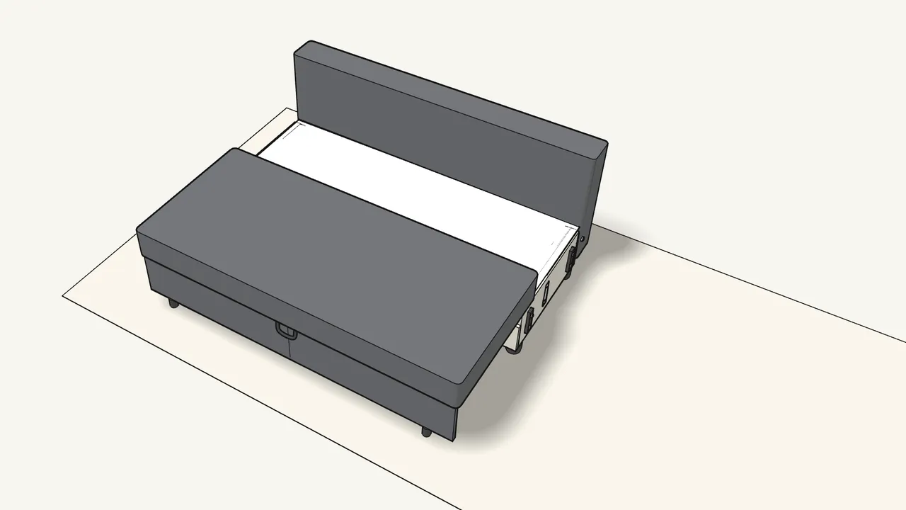 Step 21: Lay the board in behind the seat, white side up. — IKEA FRIHETEN assembly