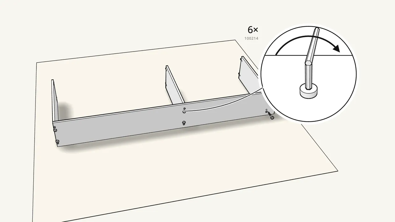 Step 3: Screw in 6 screws (100214) with the Allen key (100001). — IKEA GERSBY assembly