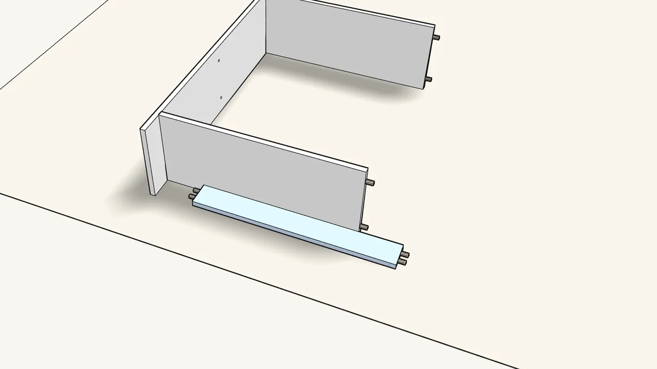 Step 4: Push 4 dowels (101350) into the plinth and fit it at the bottom. — IKEA GERSBY assembly