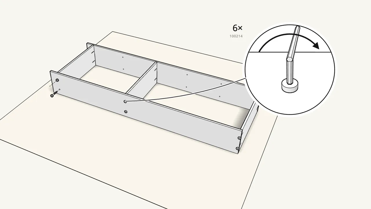 Step 6: Screw in 6 more screws (100214) with the Allen key. — IKEA GERSBY assembly
