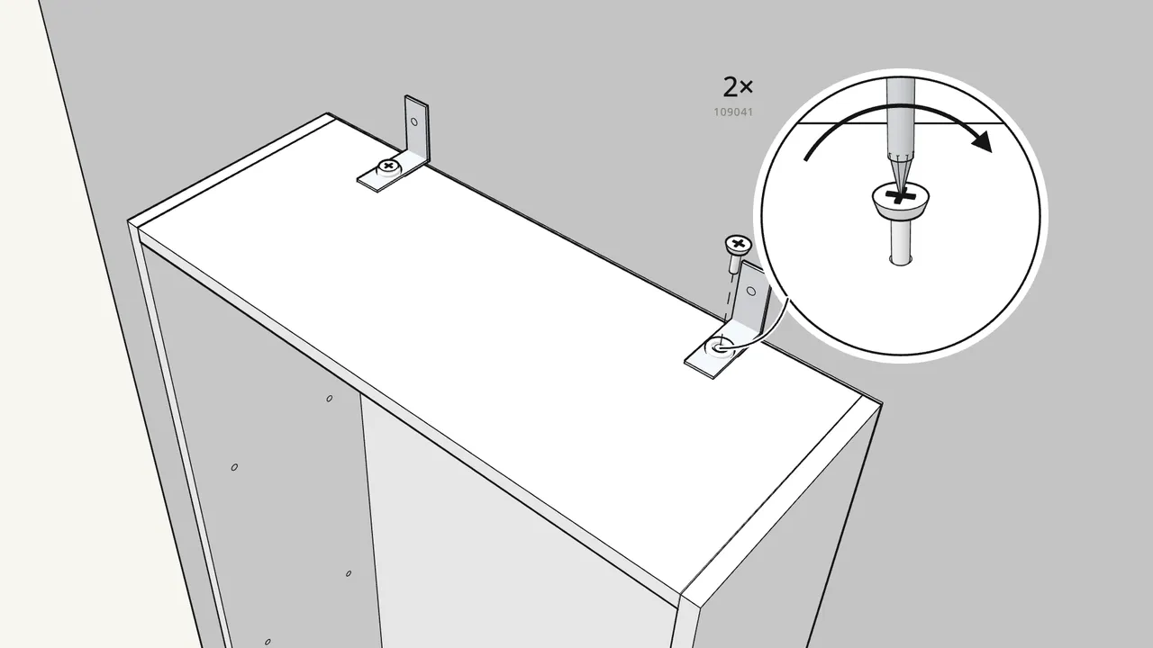 Step 11: Screw 2 wall brackets (106989) to the top. — IKEA GERSBY assembly