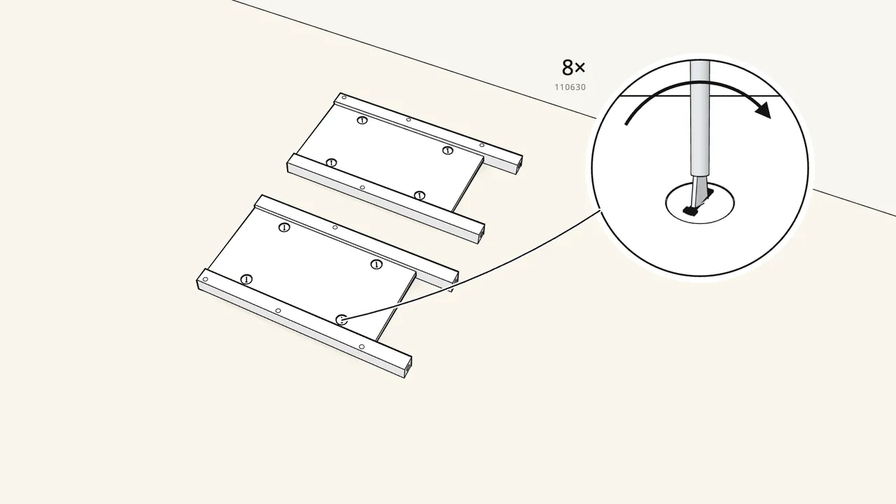 Step 3: Insert 8 cam locks (110630) and turn them clockwise. — IKEA HEMNES assembly