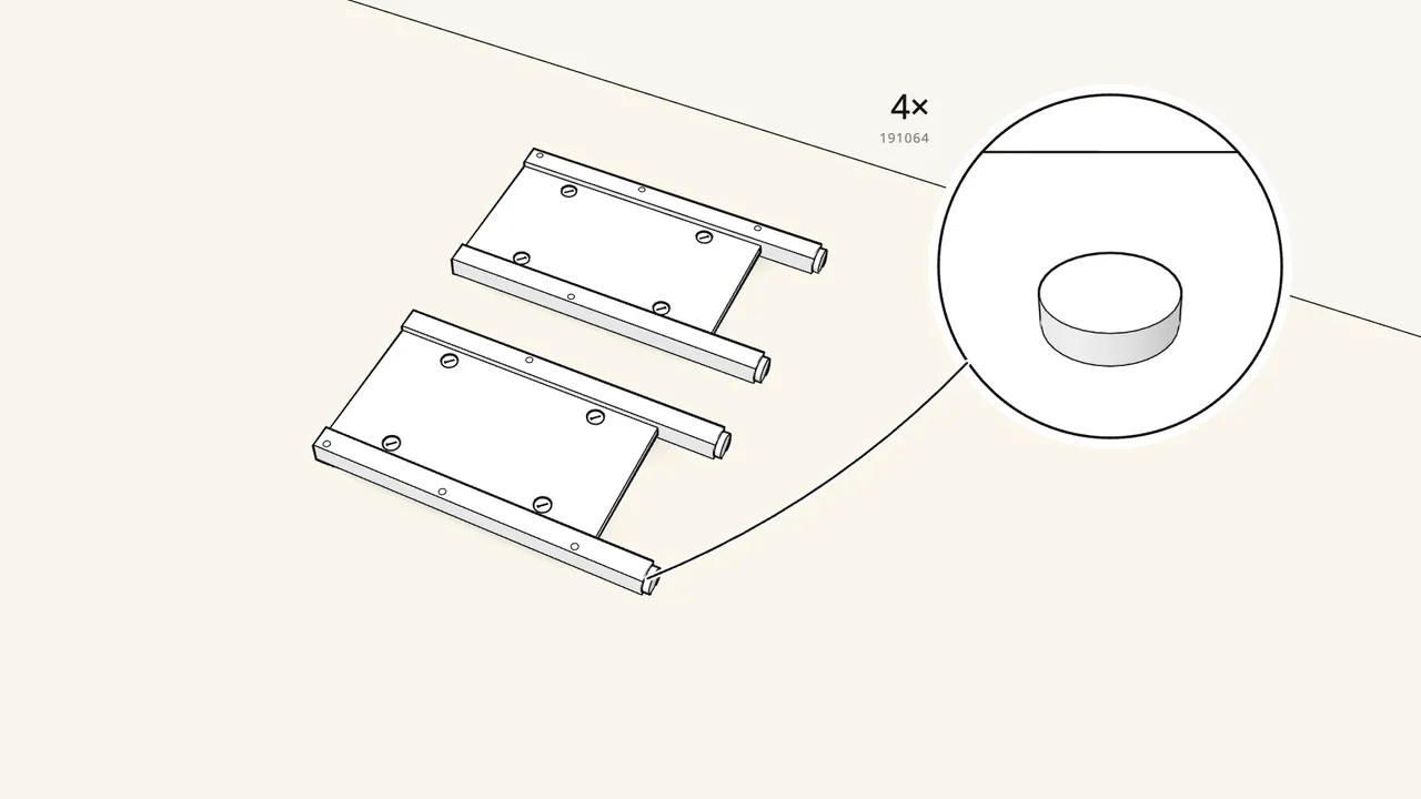 Step 4: Press the 4 floor pads (191064) onto the leg ends. — IKEA HEMNES assembly