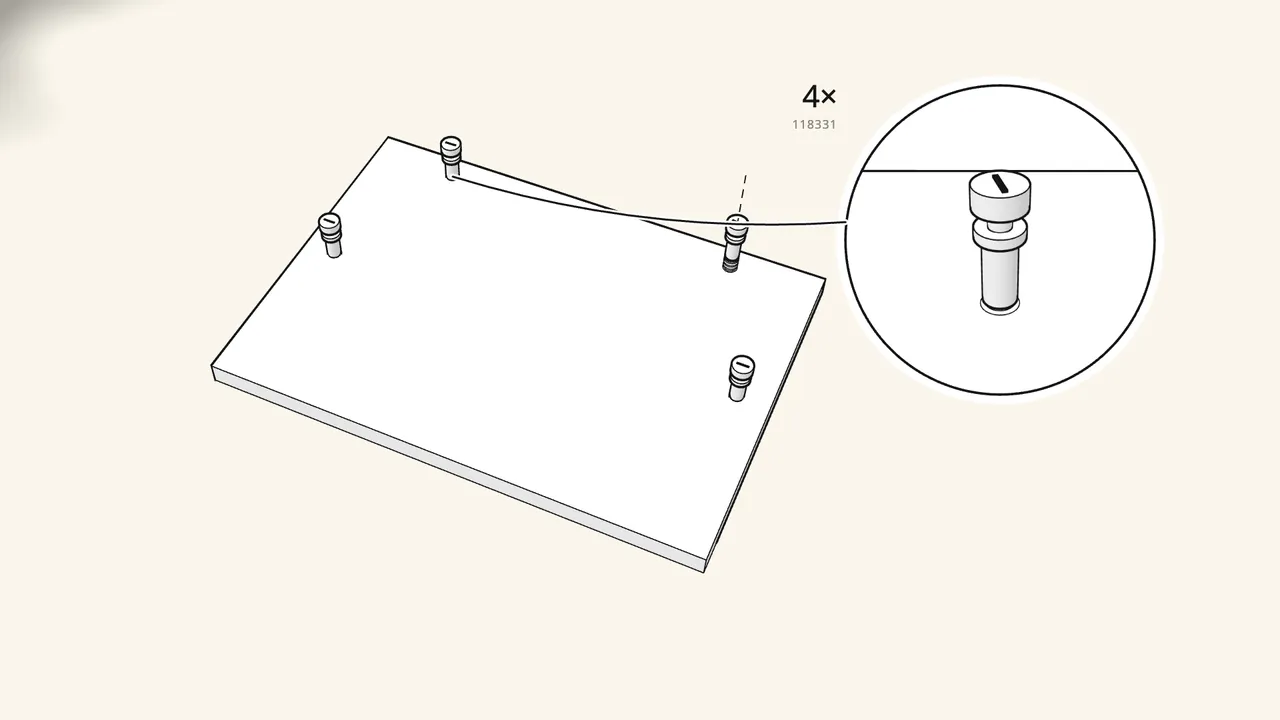 Step 10: Top, upside down: screw in 4 cam bolts (118331). — IKEA HEMNES assembly