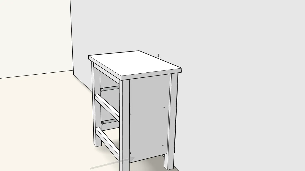 Step 16: Screw the strap to the wall. Push the chest back and screw the strap under the top. — IKEA HEMNES assembly